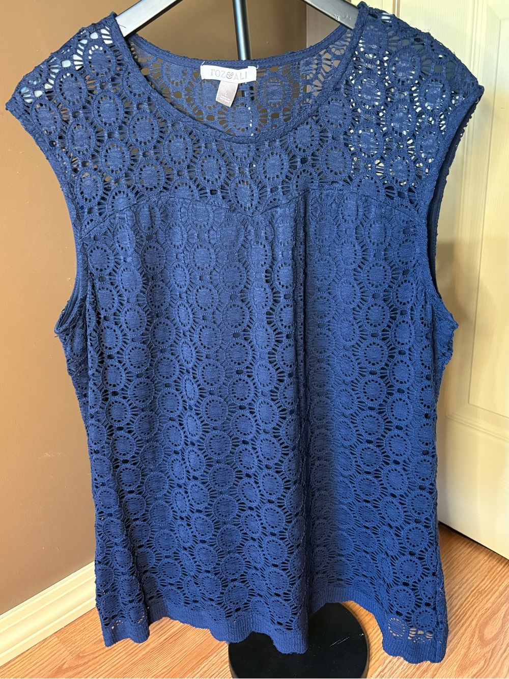 Roz & Ali Navy Crochet Cap-Sleeve Tank